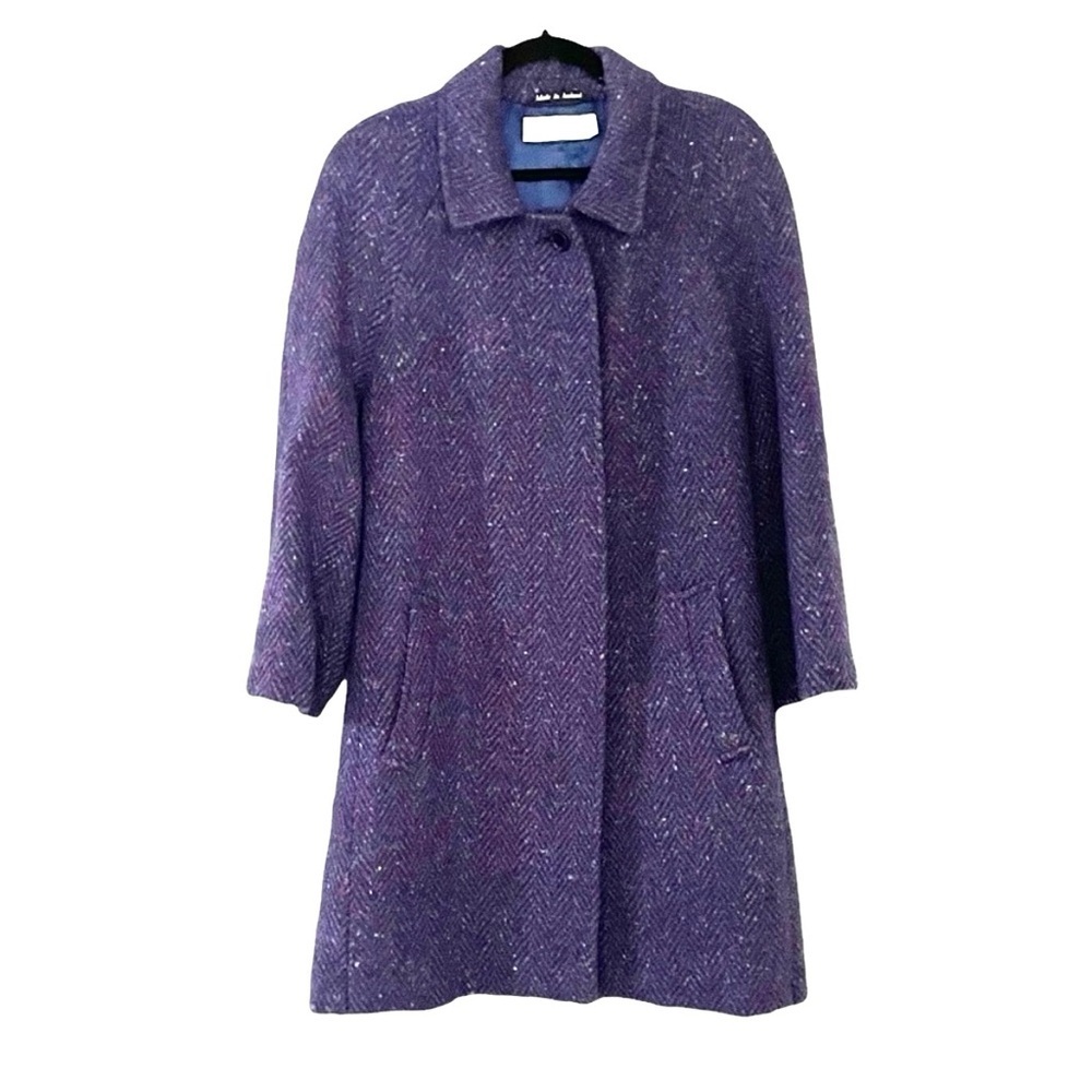 JIMMY HOURIHAN Ireland Donegal Tweed Wool Coat Purple Large